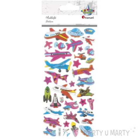 naklejki pojazdy latajace samoloty rakiety wypukle mix titanum 37 szt