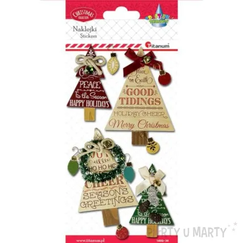 naklejki swiateczne choinki z napisami 3d mix titanum 4 szt