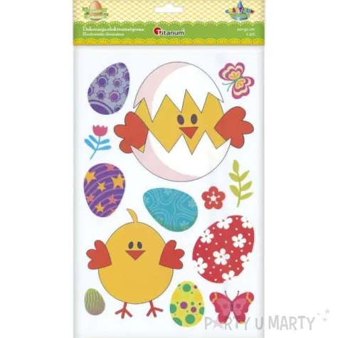 naklejki wielkanoc kurczaki i pisanki elektrostatyczne titanum 13 szt