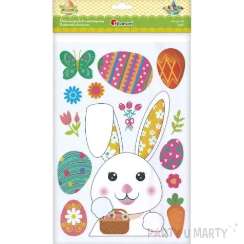 naklejki wielkanoc zajaczek z koszyczkiem elektrostatyczne titanum 14 szt
