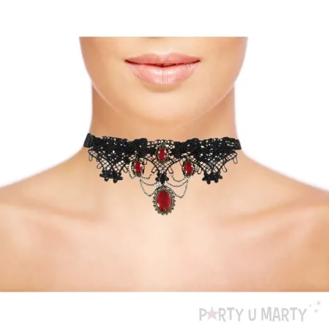 naszyjnik choker z rubinami gotycki czarny guirca