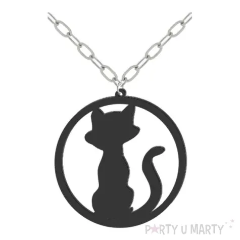 naszyjnik kot wiedzmy na lancuszku czarny 8cm