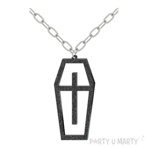 naszyjnik trumna obrys na lancuszku czarny brokat 8cm