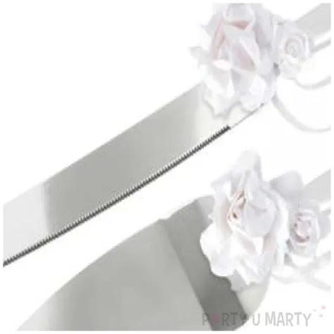 noz i lopatka do ciasta classic z kwiatkiem srebrny partydeco 2 szt