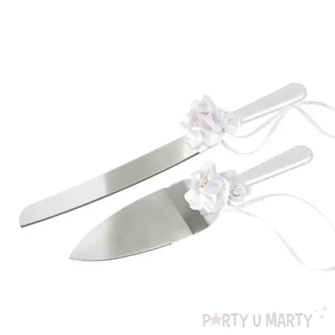 noz i lopatka do ciasta classic z kwiatkiem srebrny partydeco 2 szt