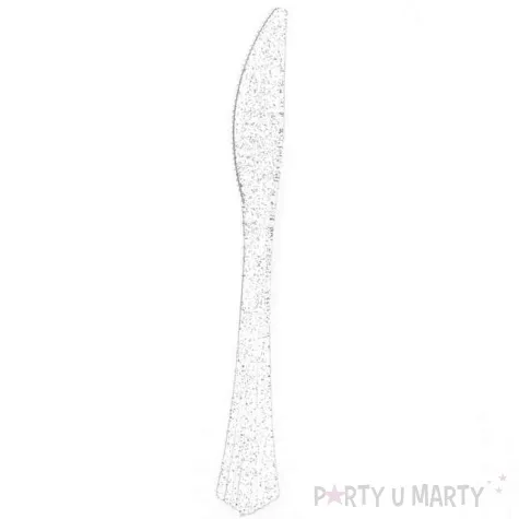 noze plastikowe brokatowe partypal srebrne 20 szt