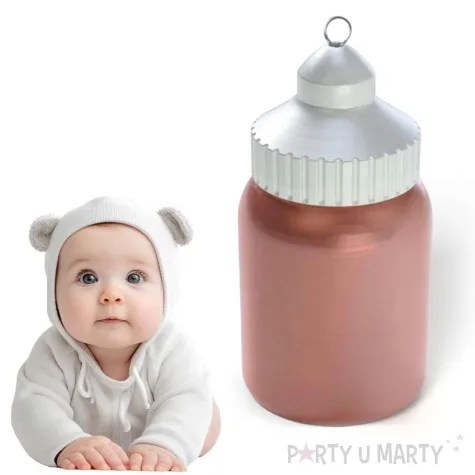 obciaznik do balonow butelka ze smoczkiem rozowe zloto 80 g