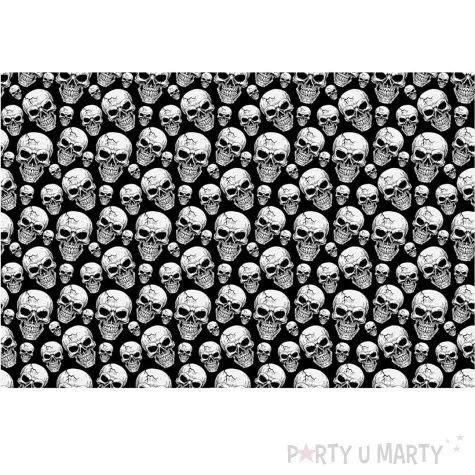 obrus foliowy czaszki halloween czarny bialy guirca 274 x 137 cm