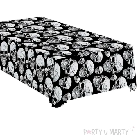 obrus foliowy czaszki halloween czarny bialy guirca 274 x 137 cm