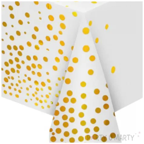 obrus foliowy grochy zlote bialy godan 183x137 cm