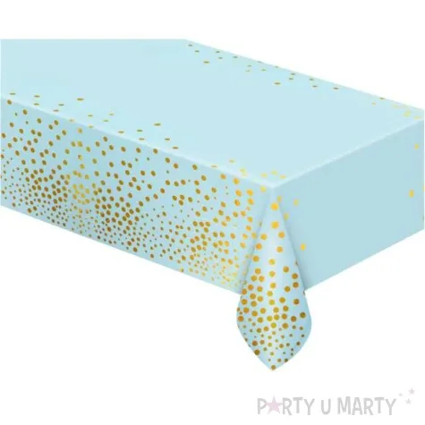 obrus foliowy grochy zlote blekitny godan 183 x 137 cm