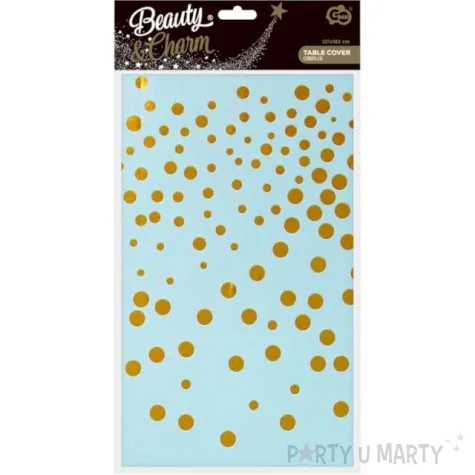 obrus foliowy grochy zlote blekitny godan 183 x 137 cm