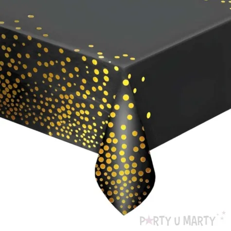 obrus foliowy grochy zlote czarny godan 183 x 137 cm