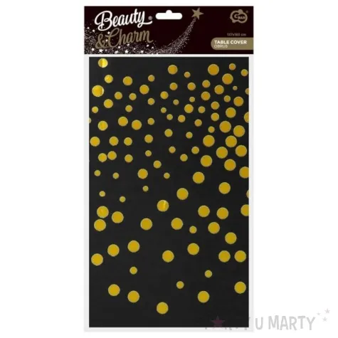 obrus foliowy grochy zlote czarny godan 183 x 137 cm