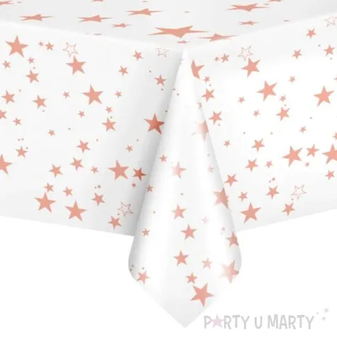 obrus foliowy gwiazdki bialo rozowy partypal 137 x 274 cm