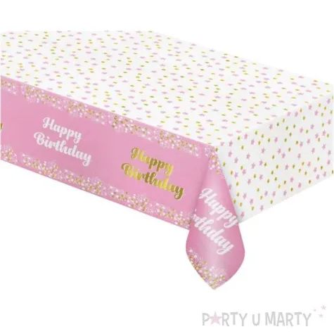 obrus foliowy happy birthday gwiazdki rozowo bialy godan 183 x 137 cm