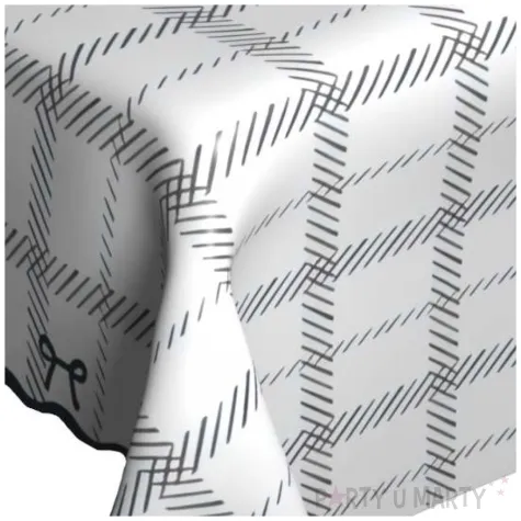 obrus foliowy kokardki i kratka bialy partydeco 180 x 120 cm