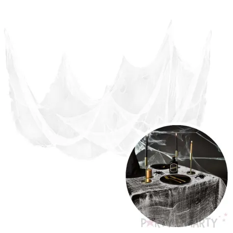 obrus halloweenowa pajeczyna bialy partypal 76 x 300 cm