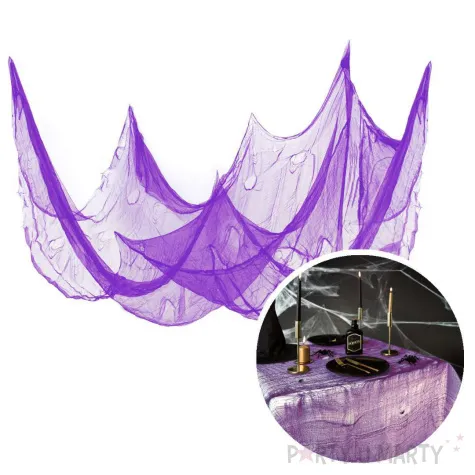 obrus halloweenowa pajeczyna fioletowy partypal 76 x 300 cm