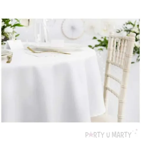 obrus materialowy okragly plamoodporny bialy matowy partydeco 230 x 230 cm