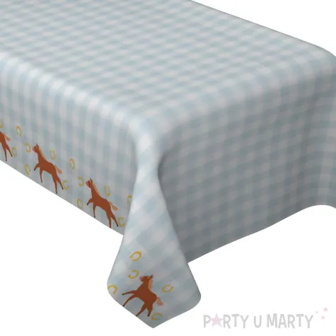 obrus papierowy konie i podkowy w krate partydeco 120 x 180 cm