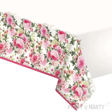 obrus papierowy kwiat rozy rozowy jasny maki 180 x 120 cm