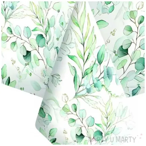 obrus papierowy liscie eukaliptusa bialy maki 180 x 120 cm