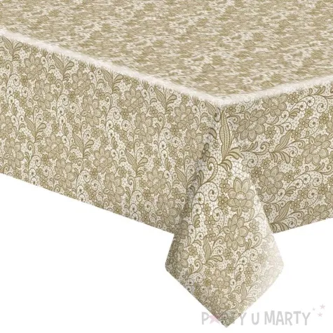 obrus papierowy roslinny ornament zloty maki 180 x 120 cm
