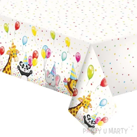 obrus papierowy zwierzeta i kropki urodzinowy klimat mix maki 180 x 120 cm