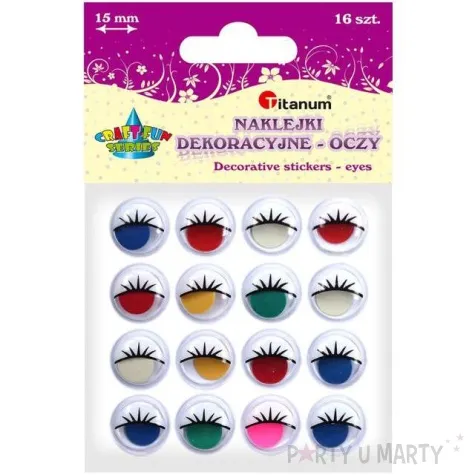 oczka kolorowe z rzesami titanum 15 mm 16 szt