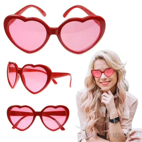 okulary na walentynki serduszka czerwone partydeco