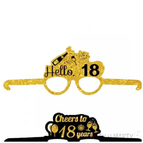 okulary party 18 urodziny cheers to 18 years czarno zloty papierowe 6 szt