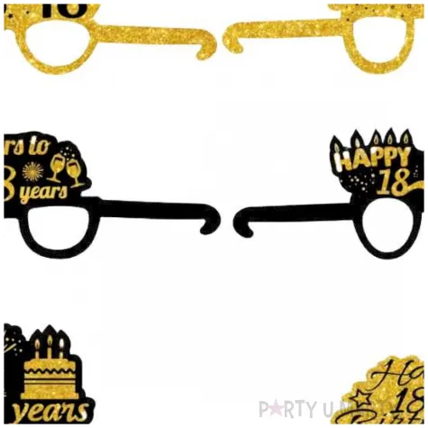 okulary party 18 urodziny cheers to 18 years czarno zloty papierowe 6 szt