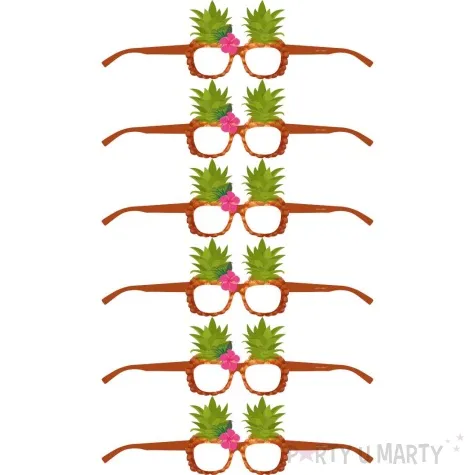 okulary party hawajskie ananasy z rozowym kwiatkiem 6 szt