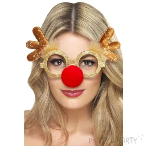 okulary party renifer rudolf zloto czerwone smiffys