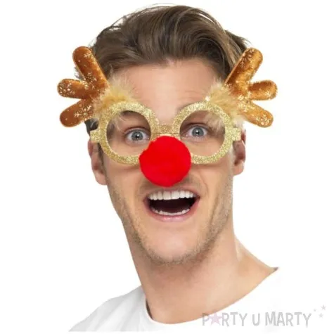 okulary party renifer rudolf zloto czerwone smiffys