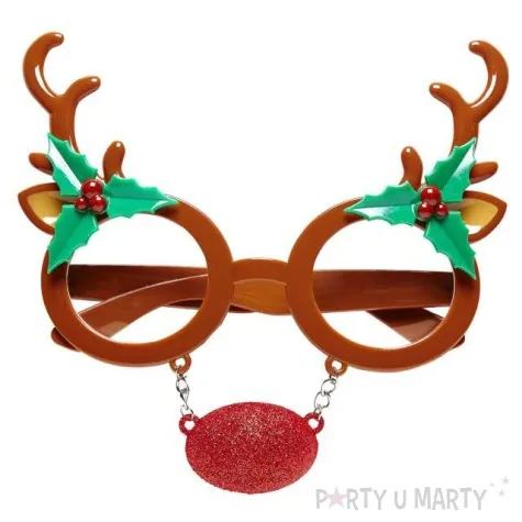 okulary party renifer z czerwonym nosem brazowe widmann