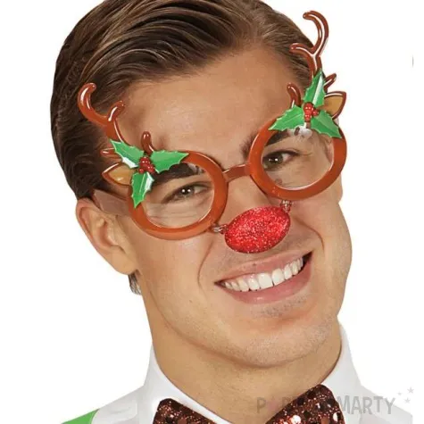okulary party renifer z czerwonym nosem brazowe widmann