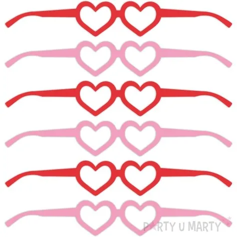 okulary party serca w kolorze malin papierowe 6 szt