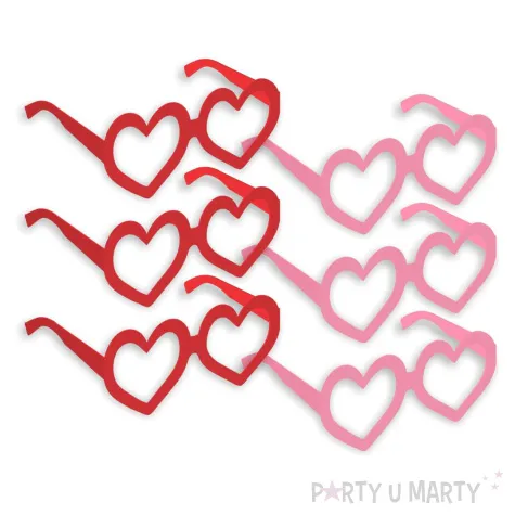 okulary party serca w kolorze malin papierowe 6 szt