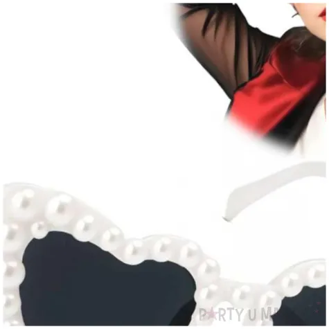 okulary serca na walentynki rekwizyt do zdjec perly bialo czarne