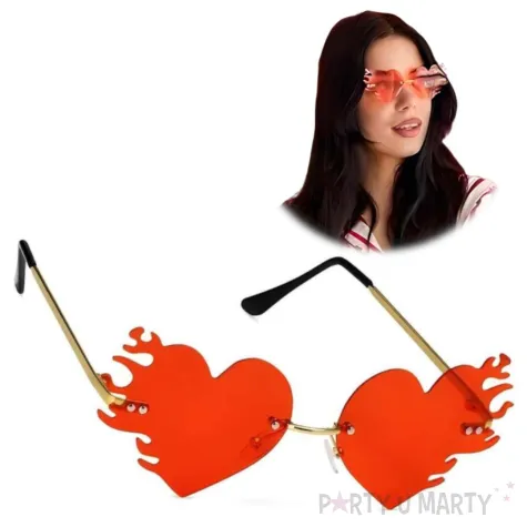 okulary serca na walentynki rekwizyt do zdjec plomienie czerowne