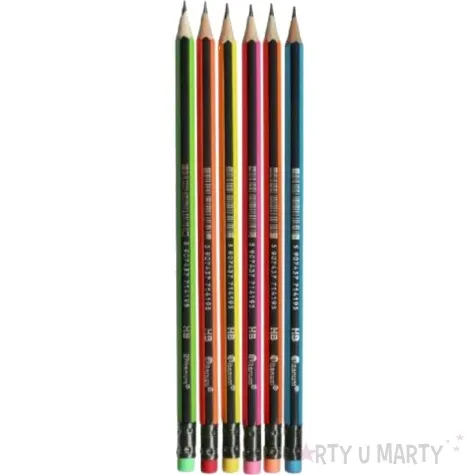 olowki szesciokatne z gumka mix neonowy titanum hb 6 szt