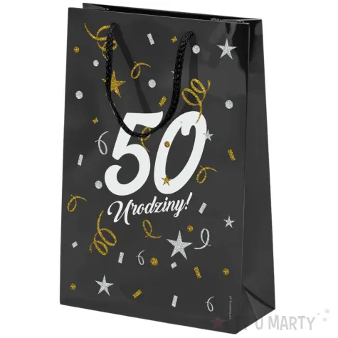 opakowanie na prezenty papierowa torba prezentowa 50 urodziny glamour 32x24x9 cm