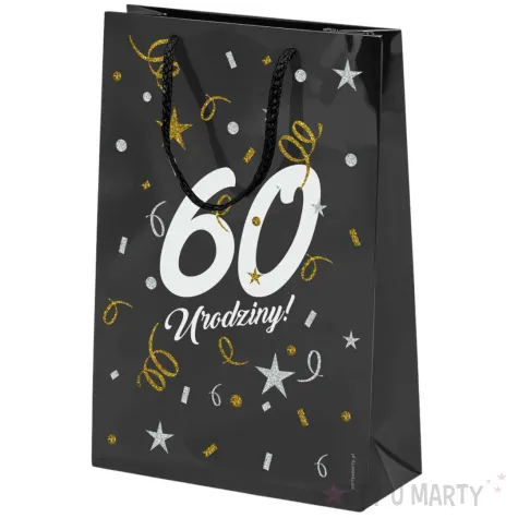 opakowanie na prezenty papierowa torba prezentowa 60 urodziny glamour 32x24x9 cm