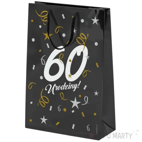 opakowanie na prezenty papierowa torba prezentowa 60 urodziny glamour 40x30x10 cm