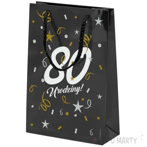 opakowanie na prezenty papierowa torba prezentowa 80 urodziny glamour 25x17x7 cm