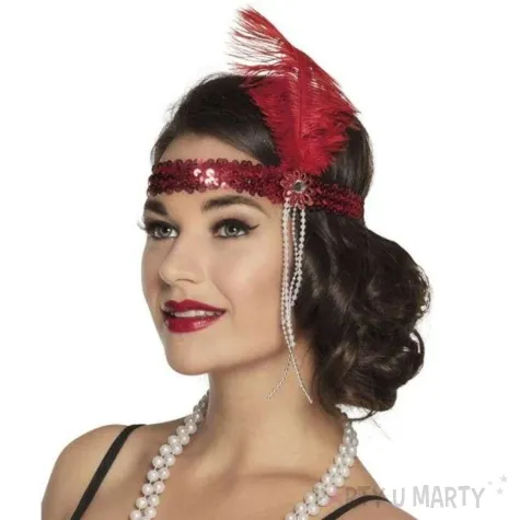 opaska elastyczna retro flapperka czerwony godan