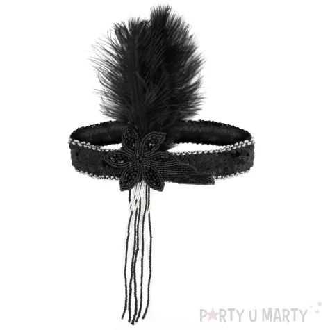 opaska elastyczna retro flapperka kwiat czarna partypal