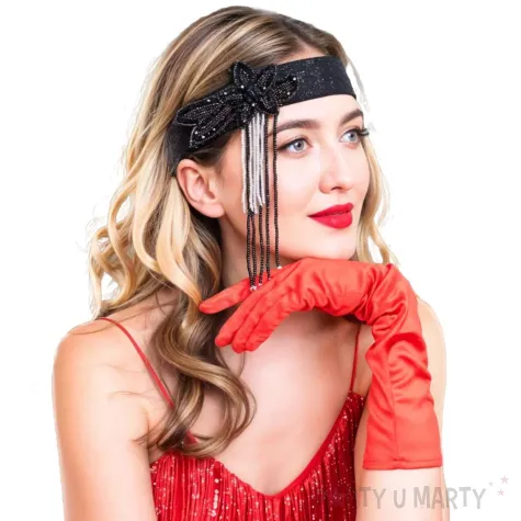 opaska elastyczna retro flapperka z koralikami czarny partypal